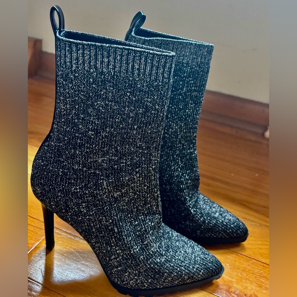 Brand New Mix No. 6 Desirae Black Sparkle Stretch High Heel Boots Bootie Size 8 - Picture 2 of 12